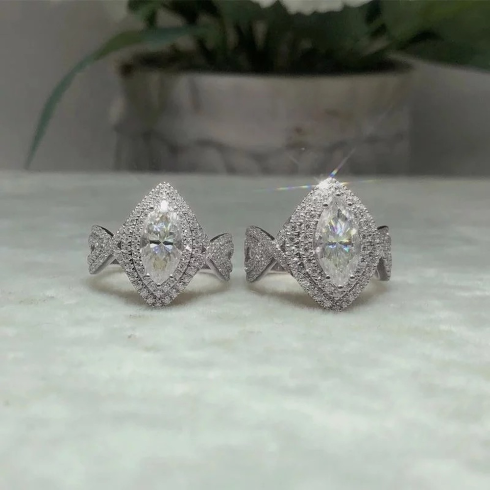 New Women’s 925 Silver Marquise Cut Diamond Ring - Picture 2 of 4